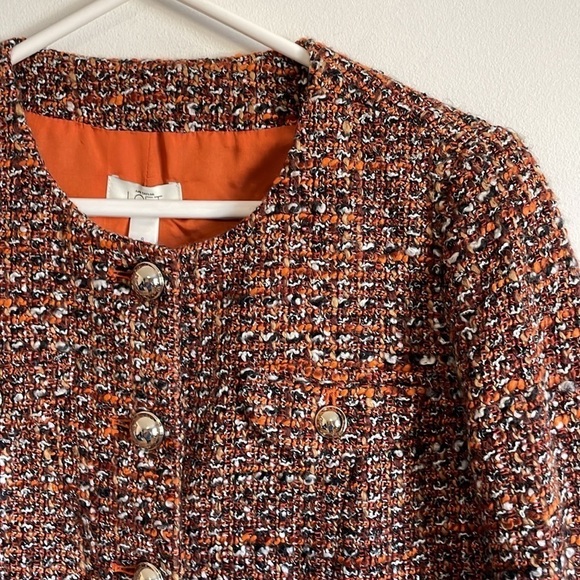 NWT Old Luxury Tweed Blazer Ann Taylor LOFT 8 Orange Black Button Suit Coat - Picture 8 of 16